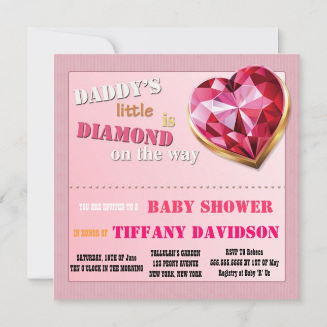 Babydusche GIRL Daddy's Little Diamond Einladung (Vorderseite)