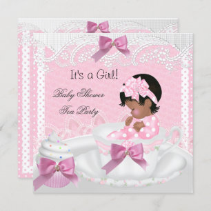 Babydusche Girl Pink Baby Teacup Cupcake OM Einladung
