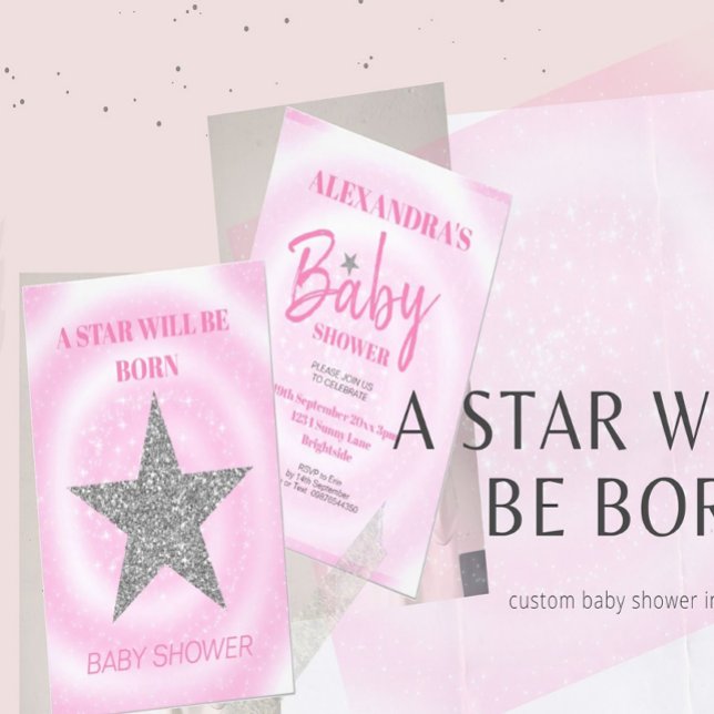 Babydusche Girl Pink Moderner Star ist Geboren Einladung (Von Creator hochgeladen)