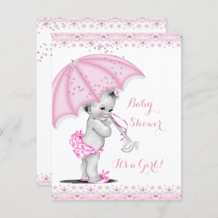 Babydusche Girl Pink Sprinkle Schirm Einladung