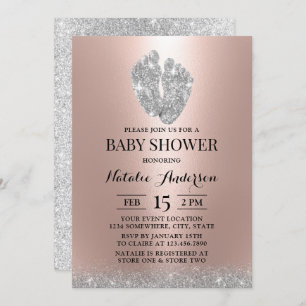 Babydusche Glitzer Baby Feet Moderne Rose Gold Einladung