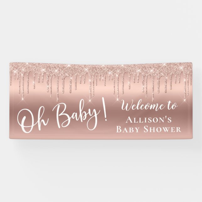 Babydusche Glitzer Rose Gold Empfang Banner (Horizontal)