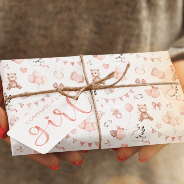 Babydusche Große Wickelpapierwalzen Geschenkpapier (Congratulate the new parents with this cute baby girl wrapping paper sheets! Matching tag available!)