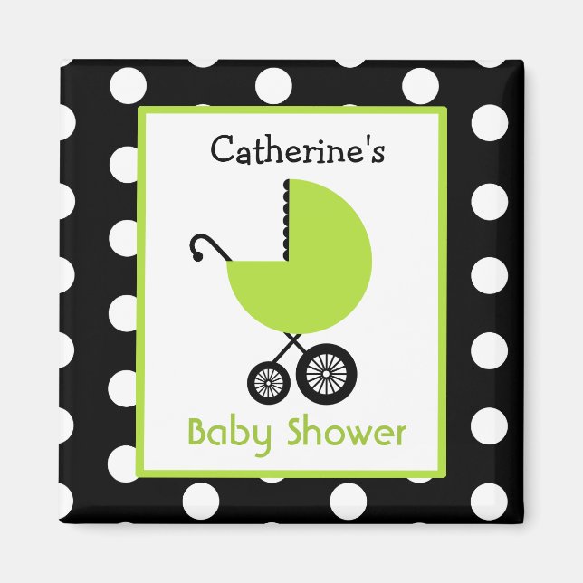 Babydusche - Grüne Carriage und Polka Dots Magnet (Vorne)