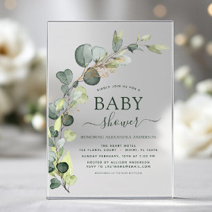 Babydusche Grüne Eucalyptus Sukkulent Elegant Acryleinladungen