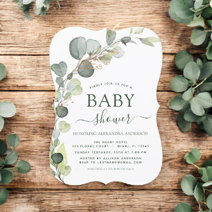 Babydusche Grüne Eucalyptus Sukkulent Elegant Einladung