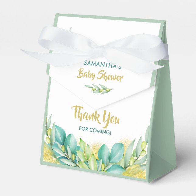 Babydusche Grüne Eukalyptus Blätter Olive Geschenkschachtel (Vorderseite)