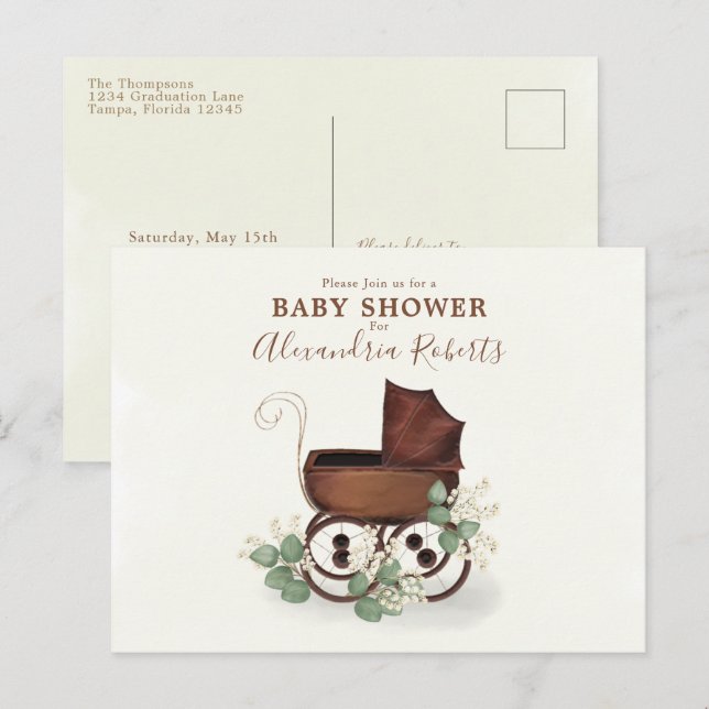 Babydusche Grüne Moderne Wasserfarbe Eukalyptus Postkarte (Vorne/Hinten)