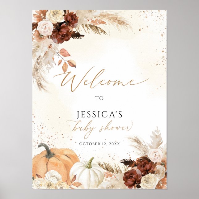 Babydusche/Herbst-Willkommensschild, kleines Kürbi Poster (Vorne)