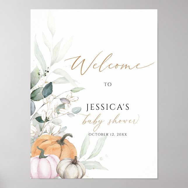 Babydusche/Herbst-Willkommensschild, kleines Kürbi Poster (Vorne)