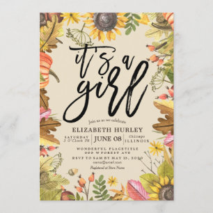 Babydusche Herbstmaple Blätter Pumpkin Sonnenblume Einladung