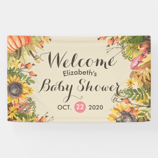 Babydusche Herbstmaple Blätter Pumpkins Sonnenblum Banner (Horizontal)