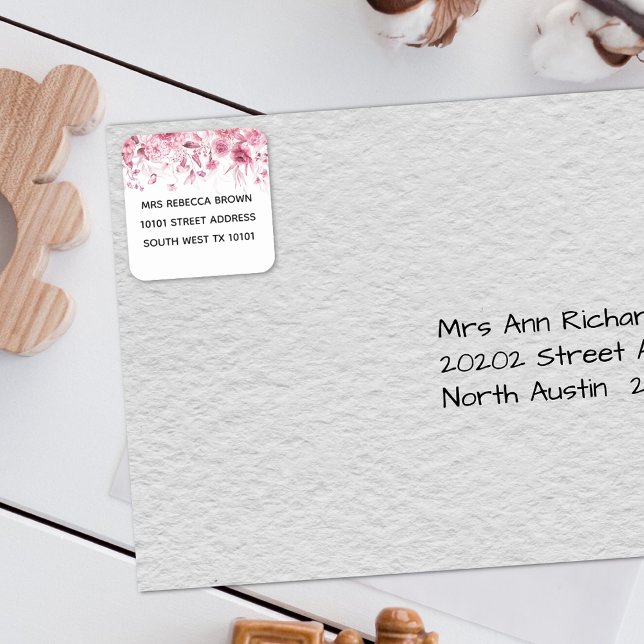 Babydusche Hübsch rosa Blumenstropp-Adresse Quadratischer Aufkleber (Von Creator hochgeladen)