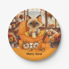 Babydusche im Herbst für Katzenliebhaber Pappteller