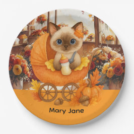 Babydusche im Herbst für Katzenliebhaber Pappteller