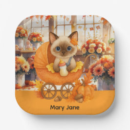 Babydusche im Herbst für Katzenliebhaber Pappteller