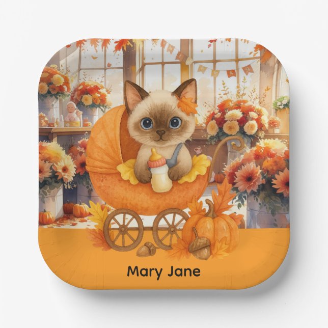 Babydusche im Herbst für Katzenliebhaber Pappteller (Vorderseite)