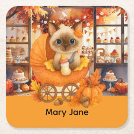 Babydusche im Herbst für Katzenliebhaber Rechteckiger Pappuntersetzer