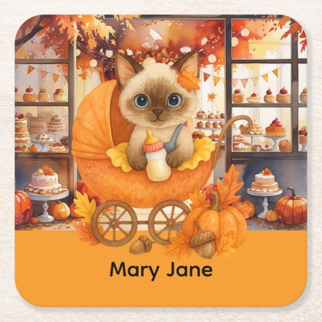 Babydusche im Herbst für Katzenliebhaber Rechteckiger Pappuntersetzer (Vorderseite)