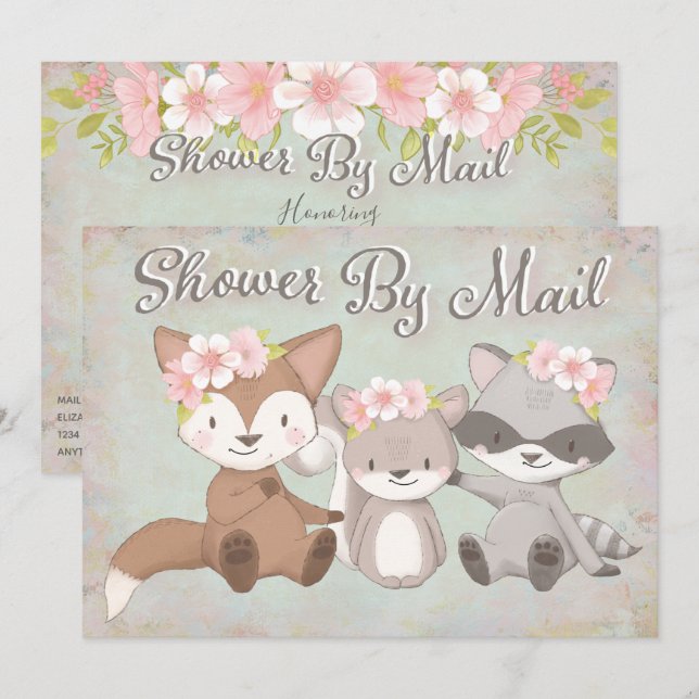 Babydusche in großer Entfernung per Post Niedlich Einladung (Vorne/Hinten)