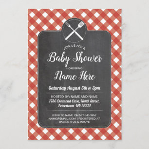 Babydusche Invite Red Gingham Chalk GRILLEN Style Einladung