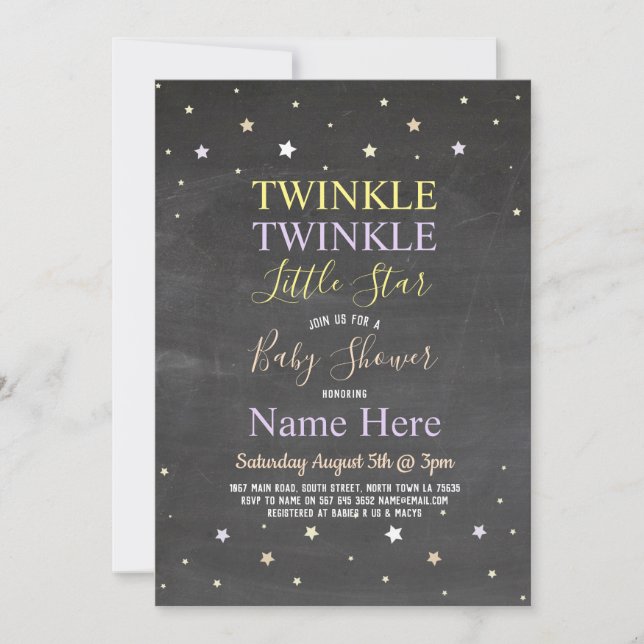 Babydusche Invite Twinkle Twinkle Star Chalk Einladung (Vorderseite)