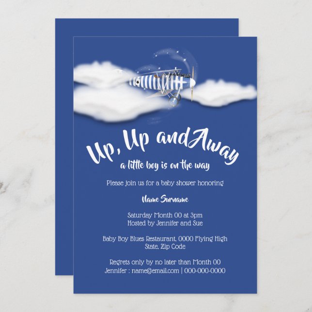 Babydusche - Jungs blau Einladung (Vorne/Hinten)