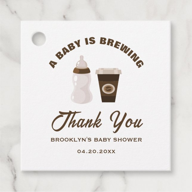 Babydusche Kaffee ein Baby braut braun weiß Geschenkanhänger (Vorderseite)