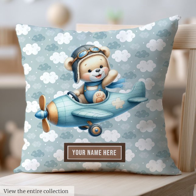 Babydusche Kinderzimmer Dekoration Blue Teddy Bear Kissen (Baby Shower Nursery Decor Blue Teddy Bear Pillow)