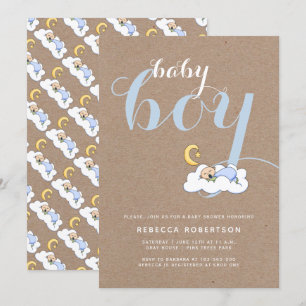 Babydusche Kraftpapiertypografie blau Einladung