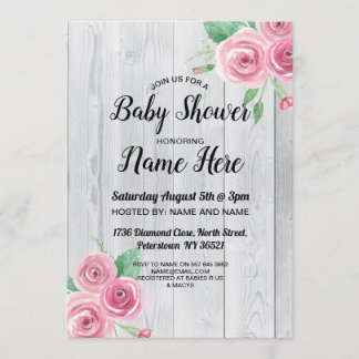 Babydusche lädt Blume Holz Blumenrosa Rosen ein Einladung