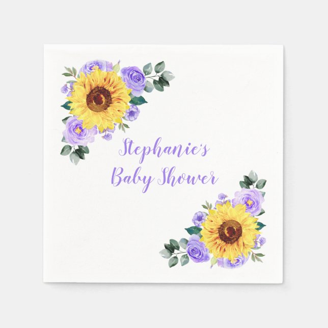 Babydusche Lila Blütenblume Personalisiert Serviette (Vorderseite)