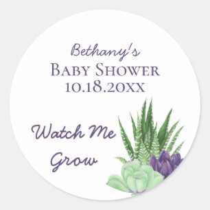 Babydusche Lila grüne Sukkulente Runder Aufkleber