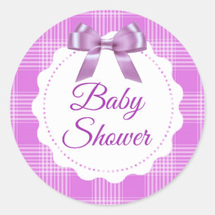 Babydusche Lila Kariert und Bow-Aufkleber Runder Aufkleber
