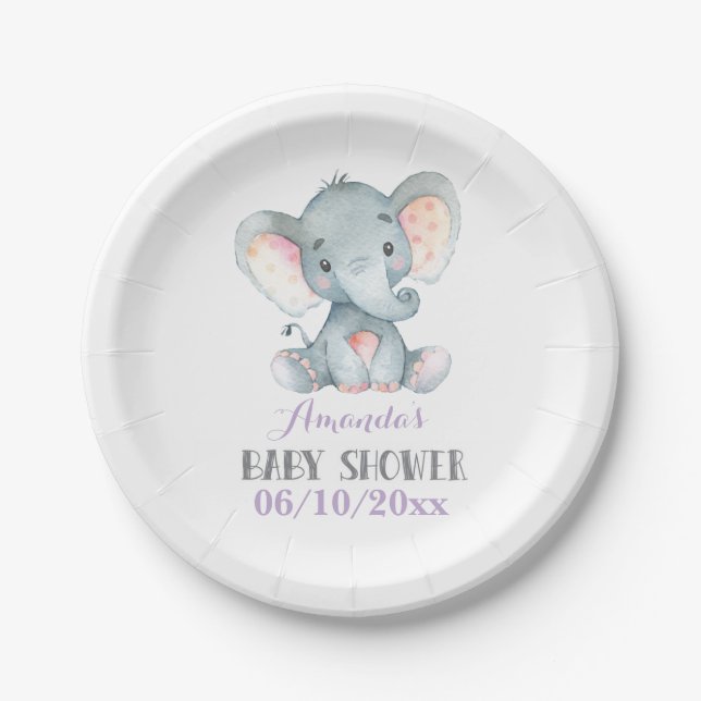 Babydusche Lila Papierplatte Pappteller (Vorderseite)