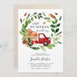 Babydusche Little Pumpkin Truck Fall Greenery Einladung