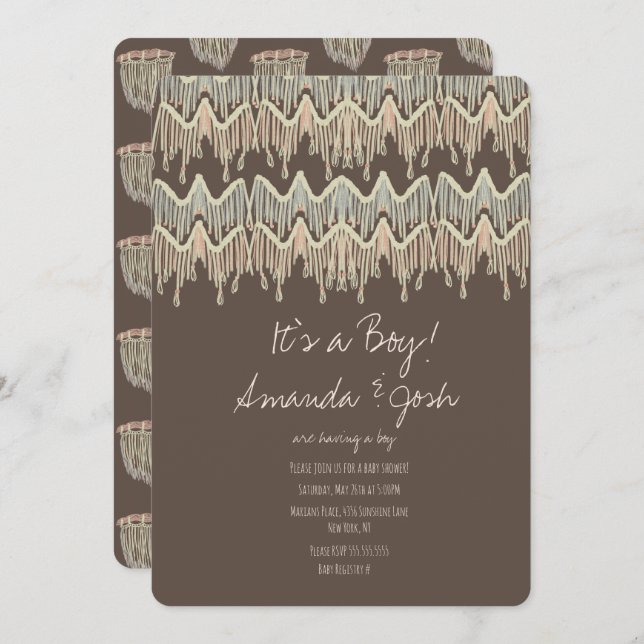 Babydusche Macrame Hanging Rustic Boho Rope Art Einladung (Vorne/Hinten)