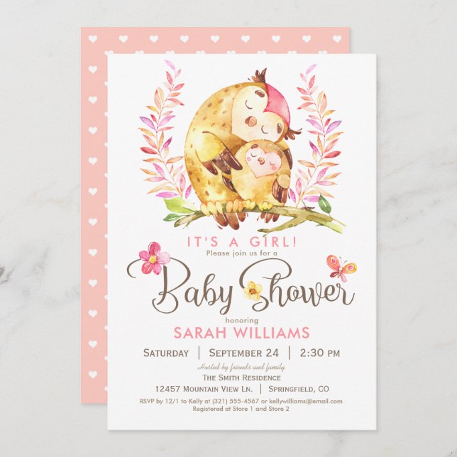 Babydusche, Mädchen Einladung (Vorne/Hinten)