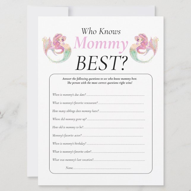 Babydusche Meerjungfrau Mommy Baby unter dem Meer Einladung (Vorderseite)