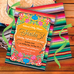 Babydusche Mexican Fiesta Party Gold Glitzer Einladung