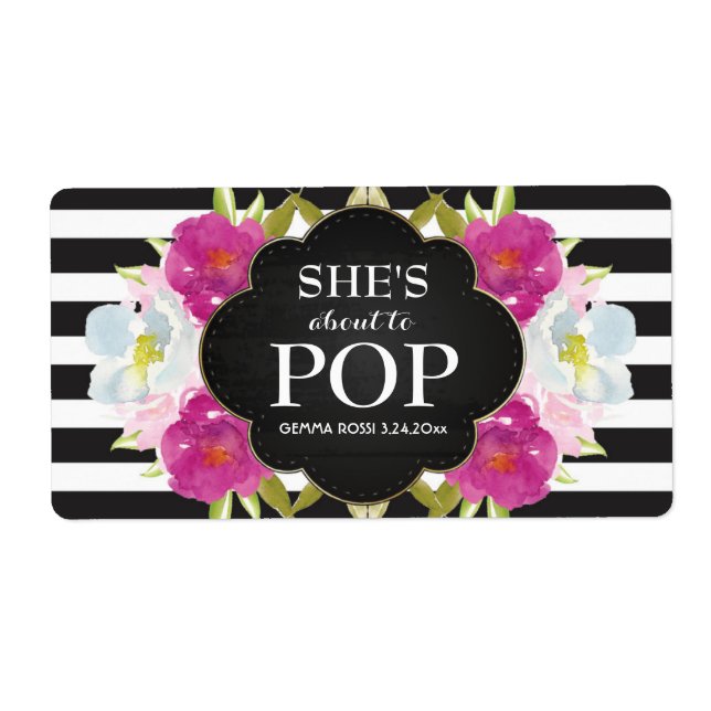 Babydusche Mini Champagner Etikett Schwarze Streif (Vorne)