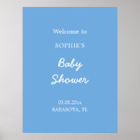 Babydusche Minimalistisch blau Begrüßungspapier