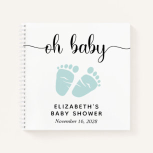 Babydusche Mint Green Baby Feet Gästebuch Notizbuch