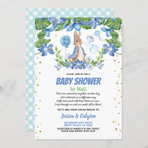 Babydusche mit der Post Bunny Rabbit blau Einladung
