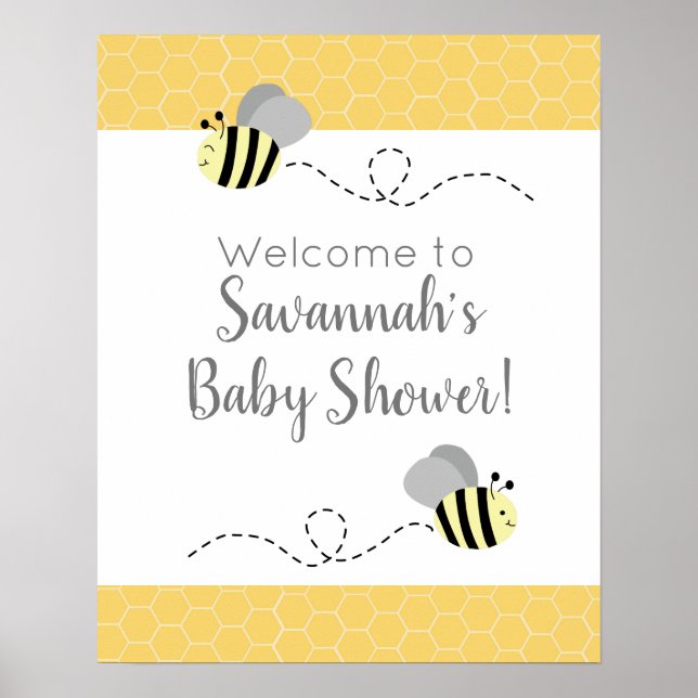 Babydusche mit grauem und gelbem Hummel Poster (Vorne)