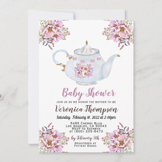 Babydusche mit hohem Tee-Party - Einladung (Vorderseite)