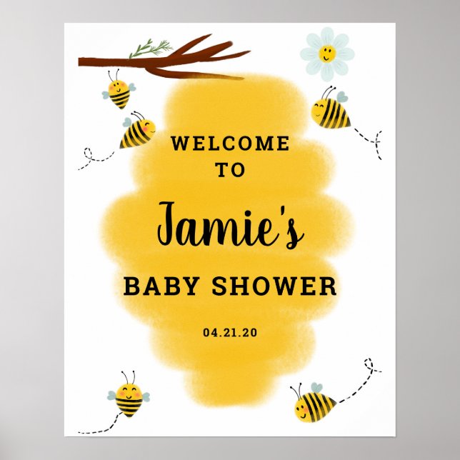 Babydusche mit Hummeln Begrüßungszeichen Plakat (Vorne)