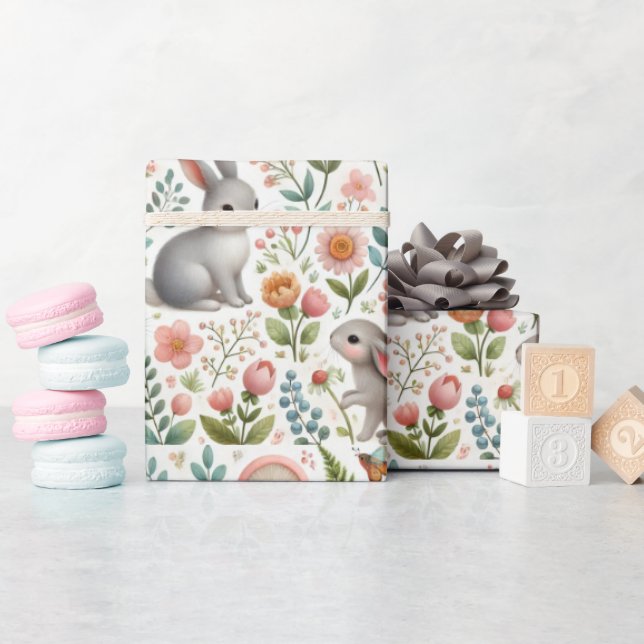 Babydusche mit Kaninchen Wasserfarbe Geschenkpapier (Babyparty)