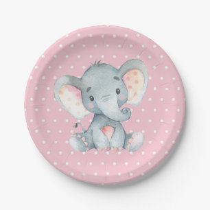 Babydusche mit Mädchen, rosa Papierplatte Pappteller