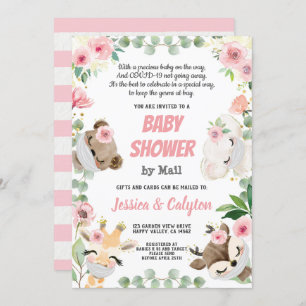 Babydusche mit Mail Woodland Animal Pink Rose Einladung